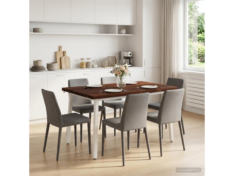 Table à manger moderne 120x80x75 cm bois d'acacia massif marron foncé et blanc shl45695 - Conforama B