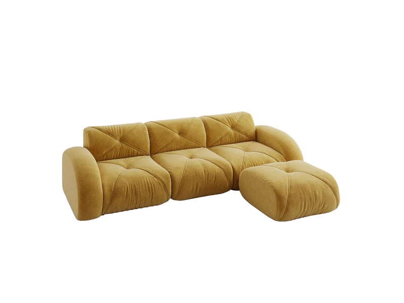  Canapé modulable 3 places jaune en tissu avec pouf, sans montage, format bas pour votre salon au quotidien  - Conforama A
