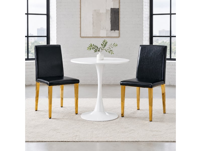  Chaises de salle à manger lot de 2 à dossier ergonomique  - pieds en métal, similicuir noir et or  - Conforama C