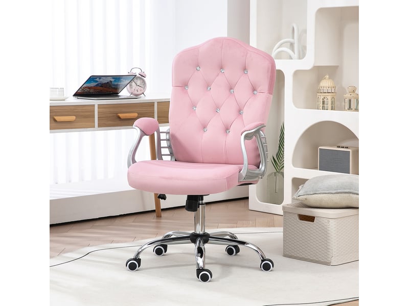  Chaise de bureau ergonomique rose en tissu, réglable en hauteur avec fonction basculante, supporte 120 kg  - Conforama B