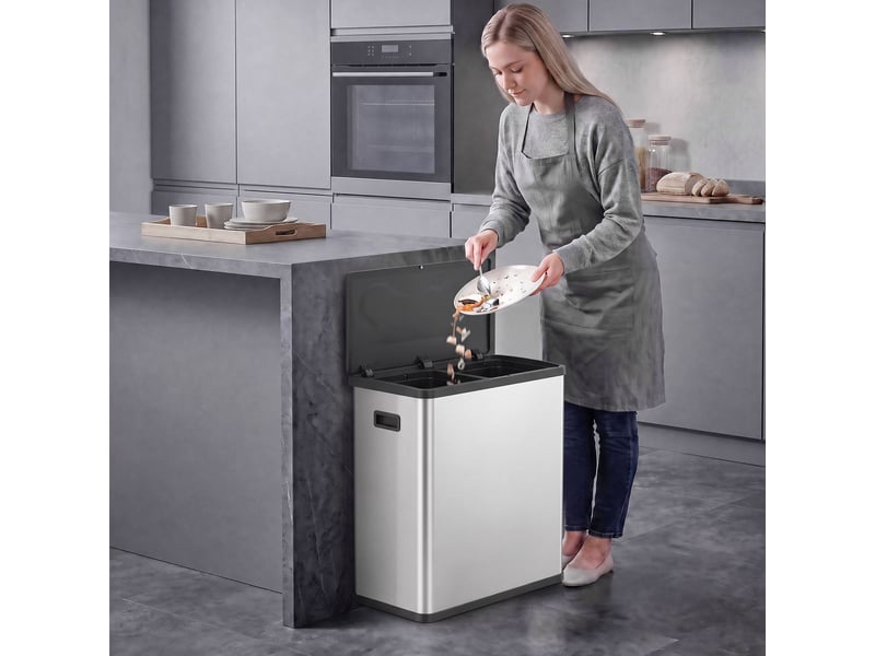  Poubelle de cuisine automatique 60l 2 compartiments seaux amovibles acier inox  - Conforama B