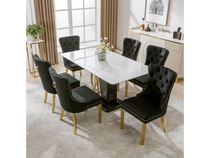 Lot de 6 chaises avec garniture à tête de clou, chaise de salle à manger avec pieds de support en acier inoxydable, velours, noiror
