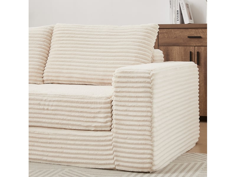  Canapé convertible ulevr 2 places modulable avec pouf amovible, velours côtelé beige, 194 x 169,5 x 74 cm  - Conforama E