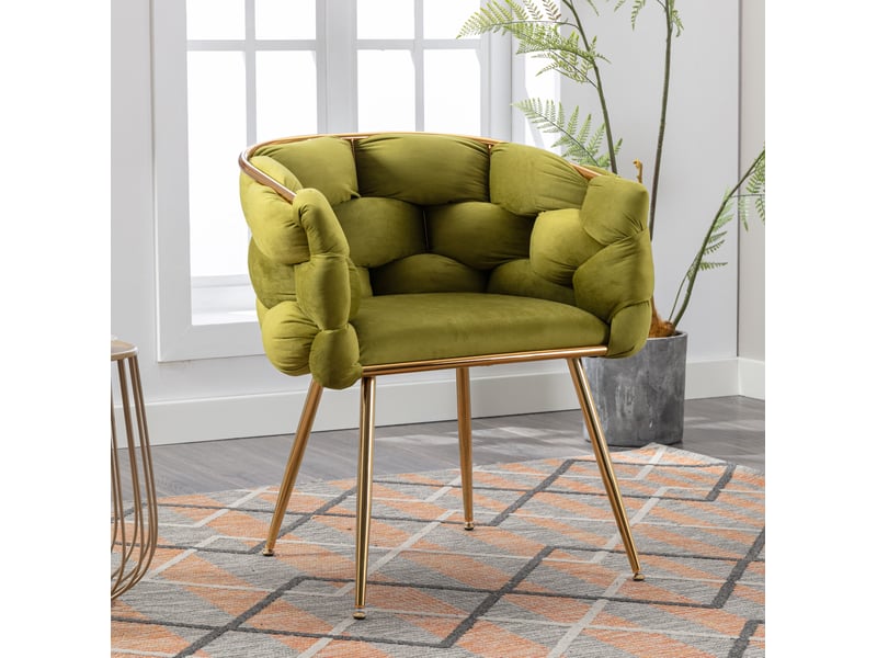  Fauteuil d'appoint moderne en velours olive avec pieds en métal doré  - Conforama C