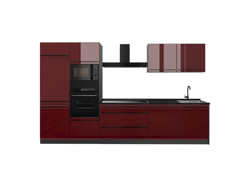 Vicco cuisine, rouge brillantanthracite, 340cm sans plan de travail - Conforama A
