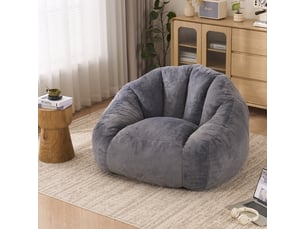Fauteuil pouf adulte 111x123x75 cm en fausse fourrure, mousse haute densité, compressé sous vide, sans montage, siège lounge gris clair