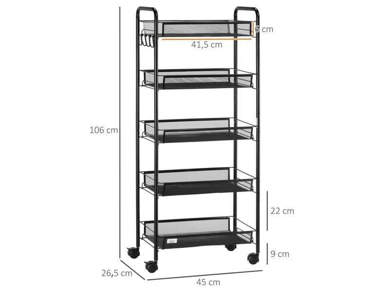  Meuble rangement desserte mobile 5 niveaux acier noir compact cuisine salon maison homvra  - Conforama E
