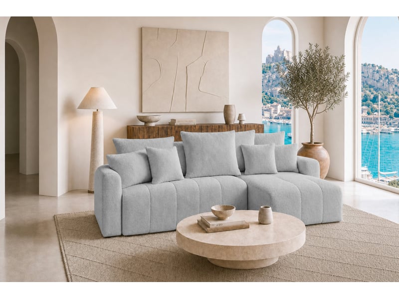 Cassis - canapé d'angle convertible tissu chenille 3 places gris clair - Conforama B