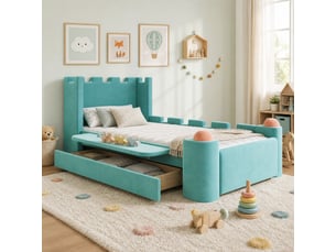 Lit simple 90x200 cm <strong>OKMYHOME</strong>  <strong></strong> coloris bleu