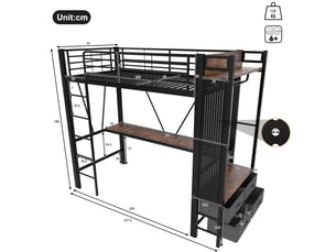 Lit mezzanine 90x200 cm <strong></strong>  <strong></strong> coloris noir