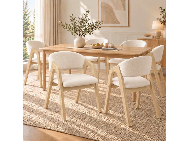  Lot de 4 chaises de salle à manger avec accoudoirs 55,5x60x83 cm beige  - Conforama W