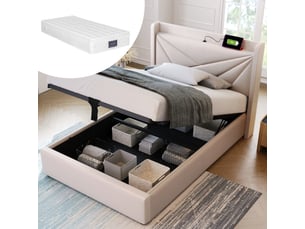Lit coffre 90x200 cm <strong>REDOM</strong>  <strong></strong> coloris beige