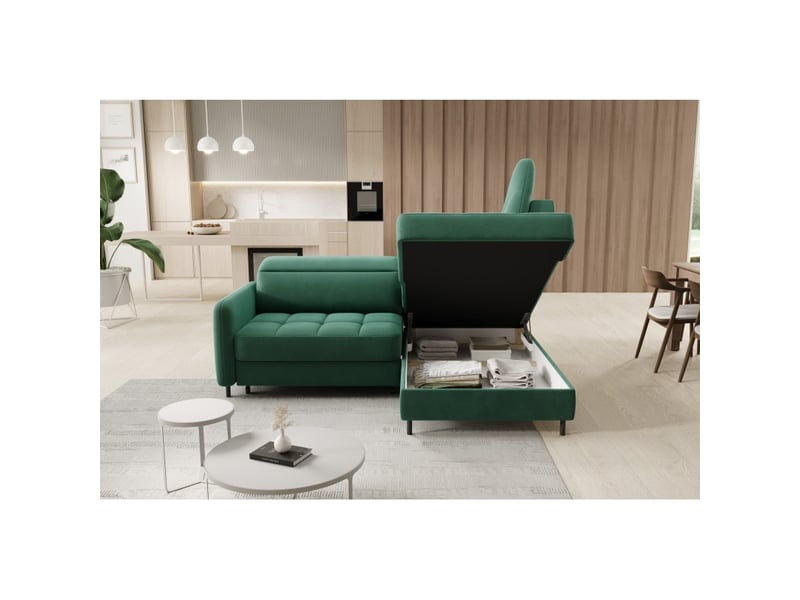  Canapé d'angle droit convertible barnea 208 cm vert foncé avec rangement  - Conforama C