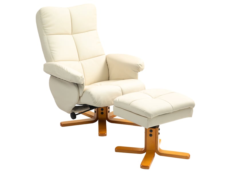  Fauteuil inclinable avec repose-pieds, dossier inclinable à 145°, pivotant à 360°, similicuir, blanc crème  - Conforama A