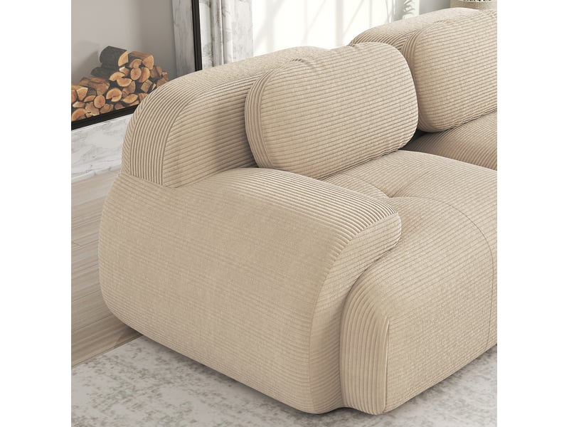  Canapé d'angle modulaire 388x178x70 cm 4 places, prêt à utiliser, finition velours côtelé beige  - Conforama E