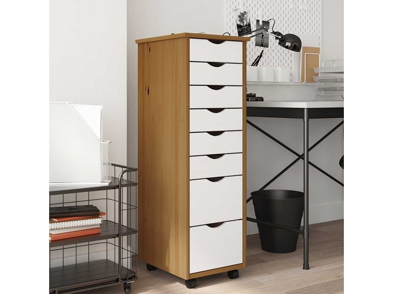  Armoire de rangement roulante avec tiroirs moss bois de pin marron miel shl8914  - Conforama C