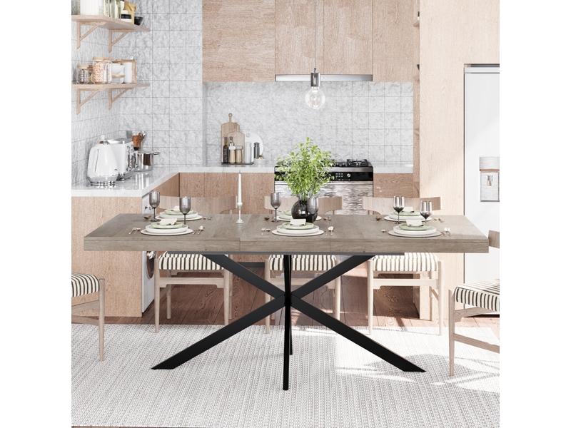  Table à manger extensible 140-180 cm pour 4 à 6 personnes avec rangement caché, table rectangulaire en mdf avec pieds x en métal, gris CozyNest - Conforama E