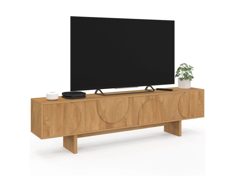  Meuble tv 180 cm arvin 2 portes avec reliefs arrondis bois clair  - Conforama A