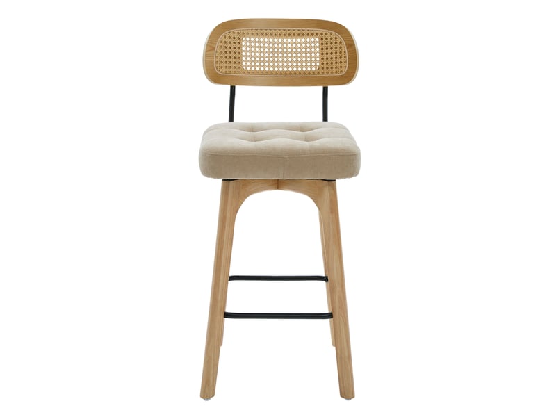  Lot de 2 tabourets de bar 51 x 44 x 96 cm kaki en chenille, dossier en rotin, pivotants à 360 degrés  - Conforama A