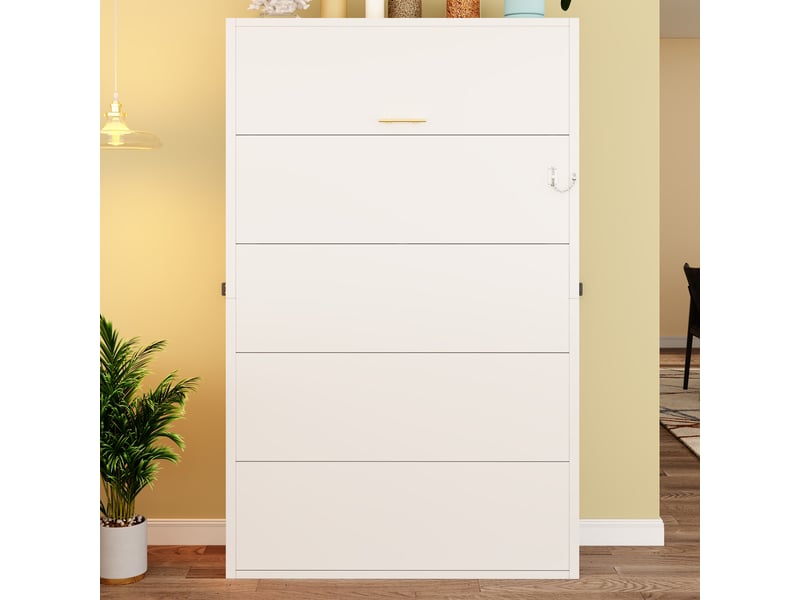 Lit escamotable mural 90x200 cm, lit enfant rabattable, métal et bois blanc, sans matelas - Conforama W