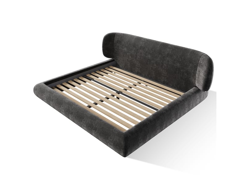 Lit double rembourré 140x200 cm avec sommier et tête de lit, en chenille gris, sans matelas  - Conforama D