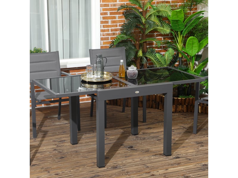 Table de jardin extensible avec plateau en verre et aluminium, 80-160 x 80 x 75 cm, noire - Conforama C