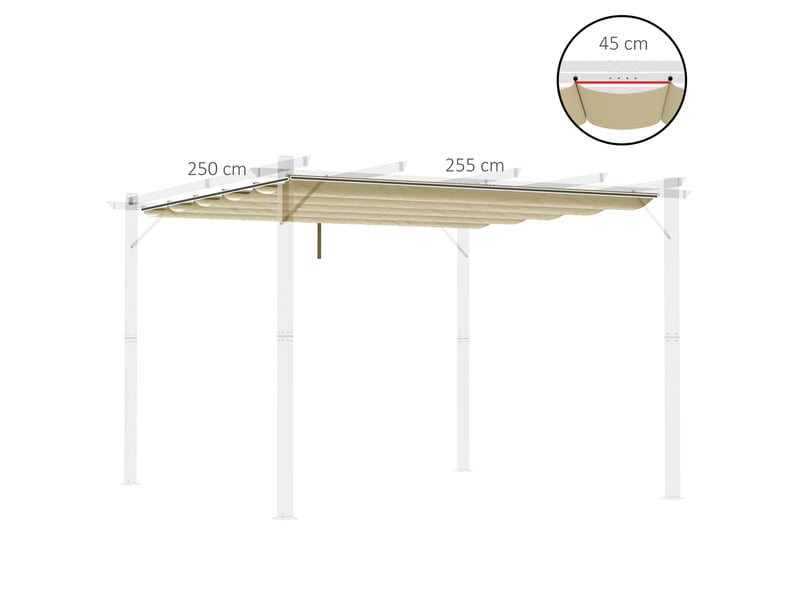  Toit de remplacement pour pergola 250 x 255 cm – beige – toile imperméable rétractable avec évacuation d'eau  - Conforama C