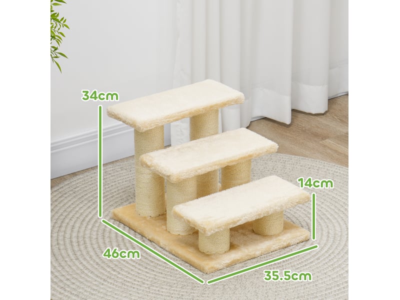  Escalier griffoir félin 45x35x34 cm – beige – marches de 11 cm, sisal et accès en hauteur quotidien  - Conforama C