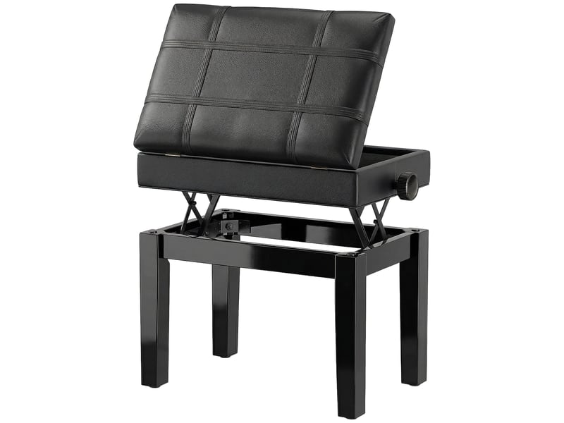 Tabouret de piano avec hauteur réglable et coffre intégré en bois et similicuir aux dimensions 63x35x46-56cm en noir - Conforama A