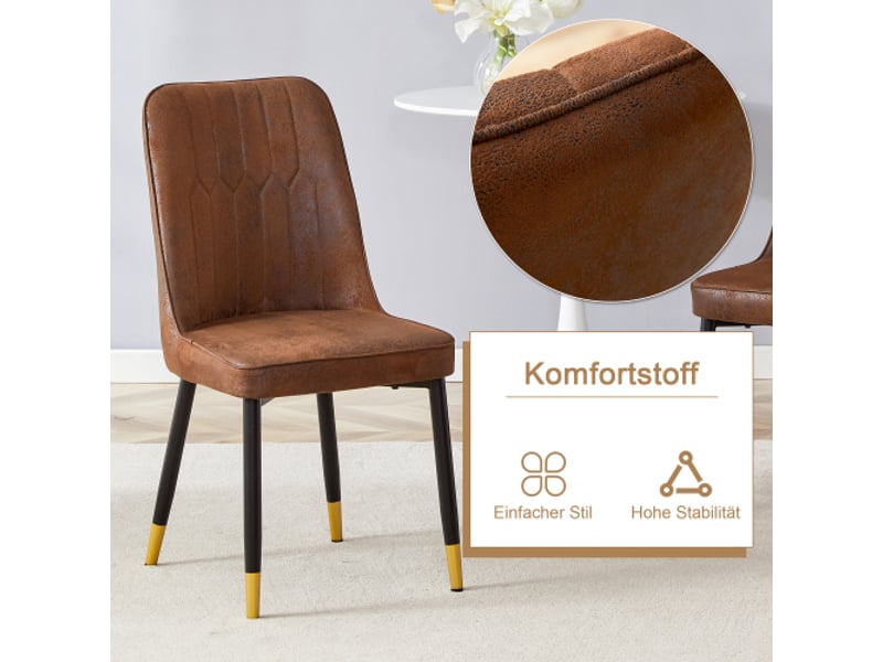  Ensemble salle à manger rond moderne - table ø100 cm bois naturel + 4 chaises brun tissu, pieds noirs en métal  - Conforama D