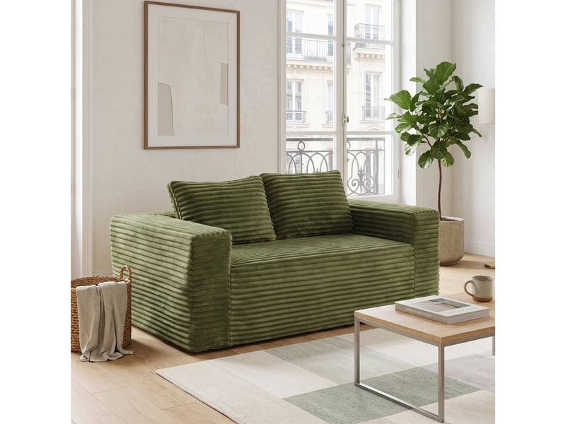  Canapé 2 places en velours côtelé vert haute densité  - Conforama B