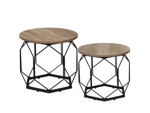 Lot de 2 tables basses rondes, plateaux amovibles, design moderne pour salon
