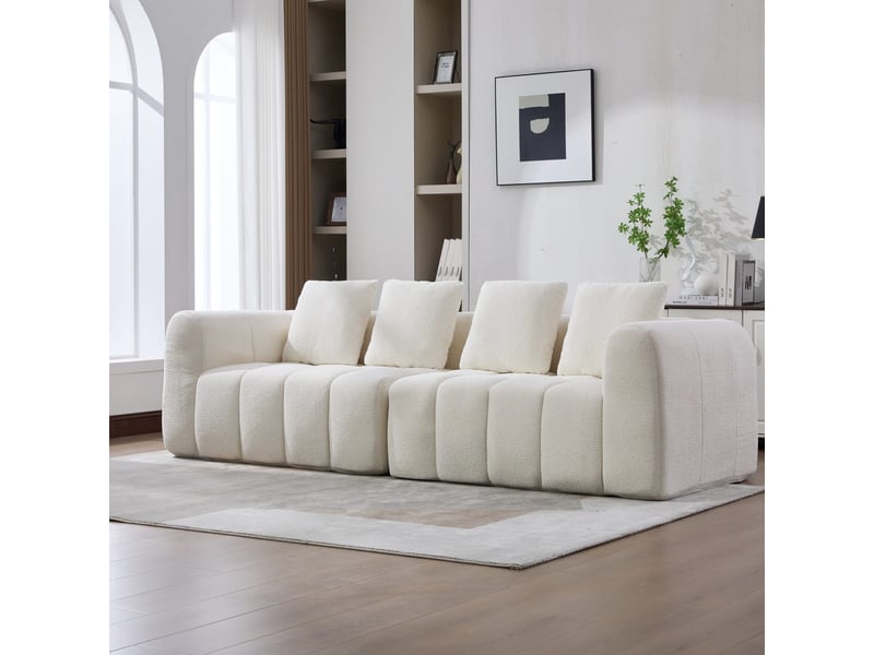  Canapé 3 places compressé en tissu beige, 2 modules, accoudoirs, 260 x 94,5 x 80 cm MT002-BE - Conforama C