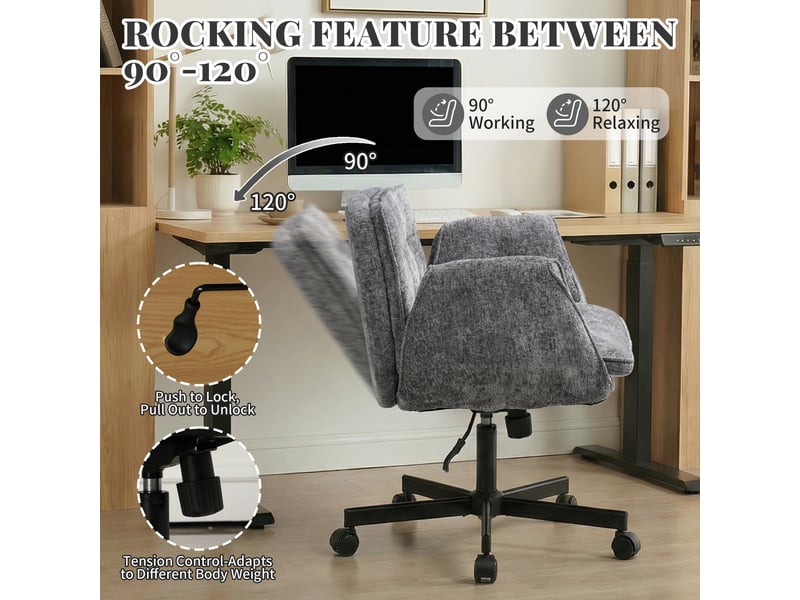  Chaise de bureau pivotante 360° à hauteur réglable - lpospi - accoudoirs rabattables, tissu chenille gris foncé  - Conforama E