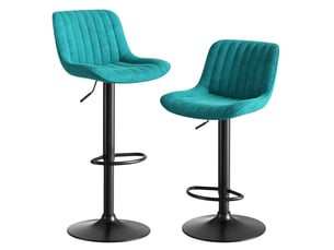 Lot de 2 tabourets de bar velours bleu - hauteur réglable 87-109 cm, pivotant 360° avec dossier ergonomique