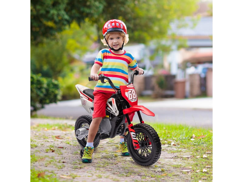 Moto électrique pour enfants avec roues et indicateur de charge, en pp et métal, 109,5 x 60 x 72,5 cm, rouge - Conforama D