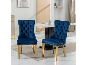 Chaises de salle à manger velours de1601bl bleues lot de 2 avec pieds acier doré et clous décoratifs
