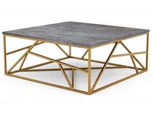 Table basse carrée design géométrique opera 100x100cm effet marbre gris et métal or