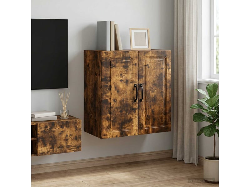 Armoire murale salon, meuble de rangement 59x31x60 cm bois d'ingénierie chêne fumé shl2984 - Conforama B