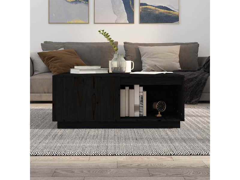  Table basse - table de salon - table à thé noir 100x101x40,5 cm bois massif de pin  - Conforama C