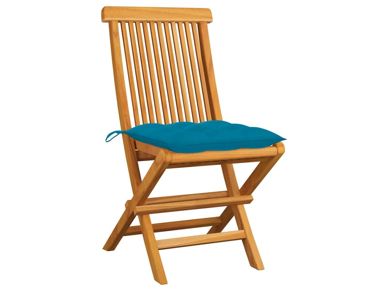 Lot de 2 chaises pliantes avec coussins bleu clair en bois de teck massif cf32280 - Conforama A