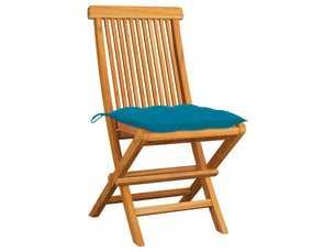 Lot de 2 chaises pliantes avec coussins bleu clair en bois de teck massif cf32280