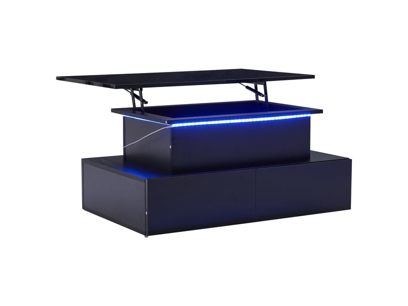  Table basse plateau relevable brillant rectangulaire en panneaux de particules avec lumière led et 4 tiroirs,noir table basse noir - Conforama D