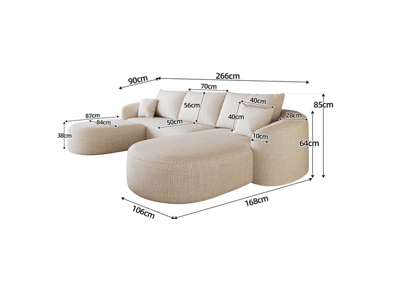  Canapé d'angle u 5 places 266 cm en chenille blanc homvra  - Conforama E