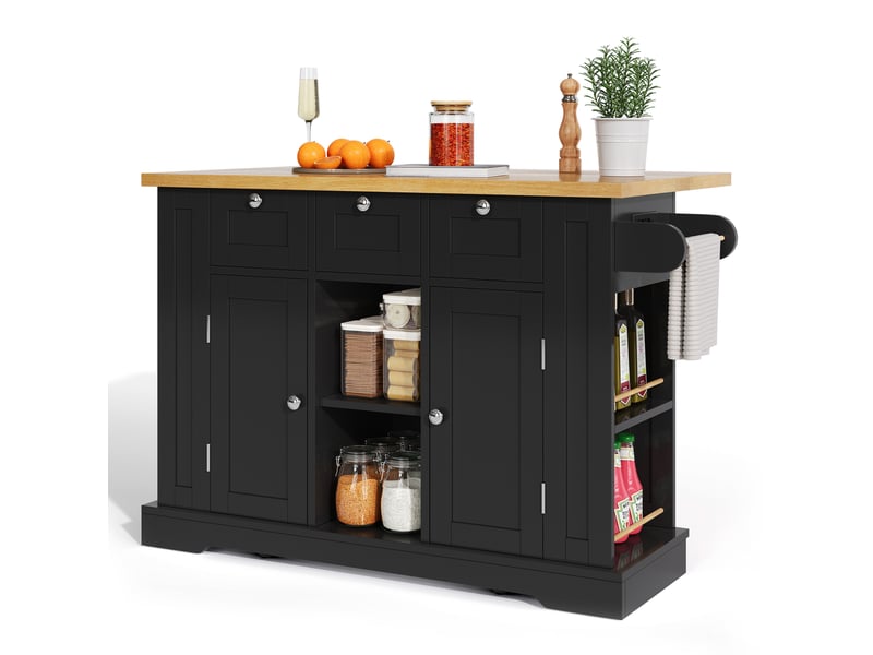  Desserte de cuisine 132 cm avec plateau rabattable, tiroirs, prise usb, naturel noir  - Conforama A