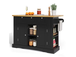 Desserte de cuisine 132 cm avec plateau rabattable, tiroirs, prise usb, naturel noir
