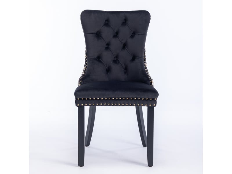  Lot de 2 chaises de salle à manger en velours noir, dossier capitonné, 65 x 50 x 95 cm  - Conforama B