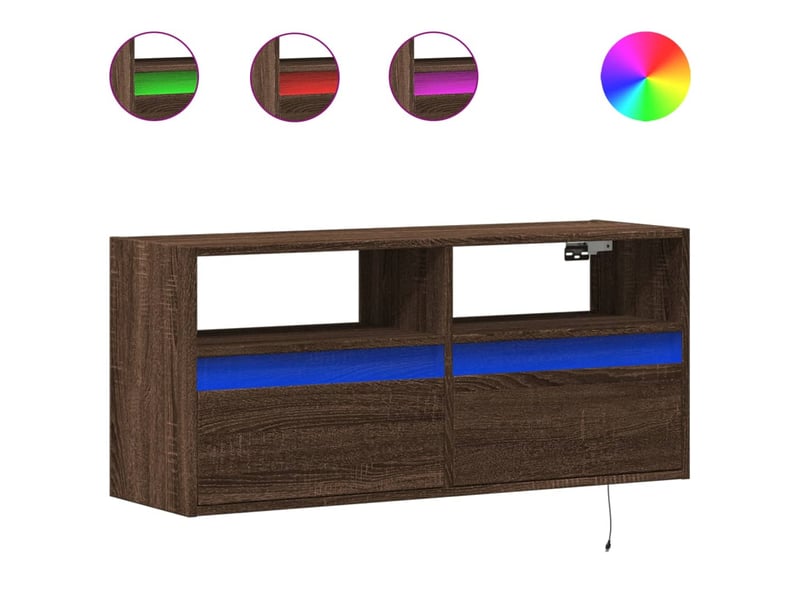  Meuble tv - banc tv - meuble de rangement mural avec lumières led chêne marron 100x31x45 cm  - Conforama A