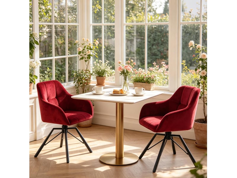 Chaise de salle à manger pivotante à 360 degrés avec accoudoirs et dossier rembourré, lot de 2 en velours rouge vin - Conforama D
