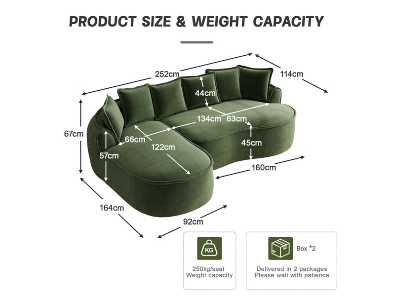  Canapé modulaire convertible en chenille avec assise profonde et larges accoudoirs, style moderne vert  - Conforama E